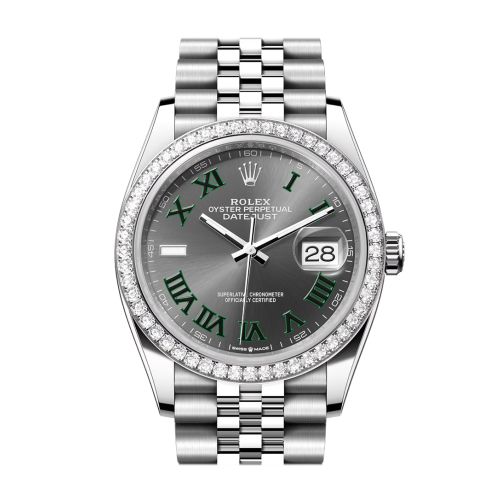 Rolex Datejust 36 Grey Green Roman Dial Diamond Bezel Jubilee Watch 126284RBR 126284RBR-0037