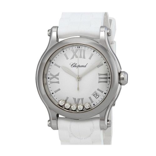 Chopard Happy Sport White Matte Dial Ladies Diamond Watch 278582-3001