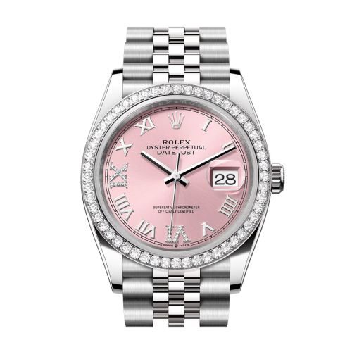 Rolex Datejust 36 Pink Roman Dial Diamond Bezel Jubilee Watch 126284RBR 126284RBR-0023