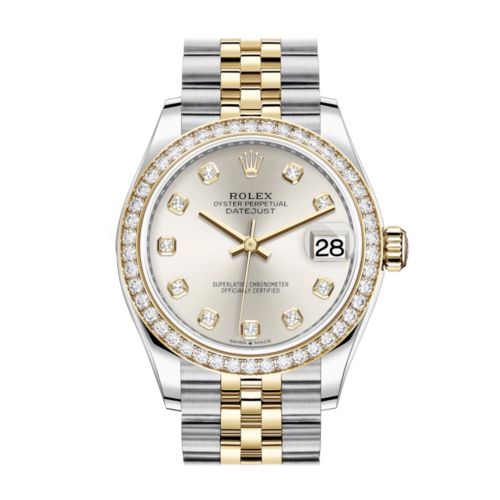 Rolex Datejust 31 Silver Diamonds Dial Diamond Bezel Yellow Gold Two Tone Jubilee Watch 278383RBR 278383