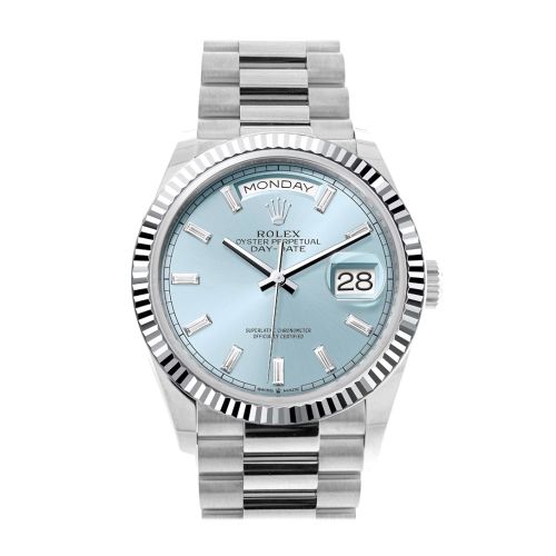 Rolex Day-Date 36 Ice Blue Diamond Dial Fluted Bezel Platinum President Watch 128236