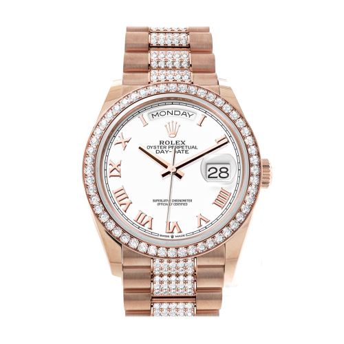 Rolex Day-Date 36 White Dial Diamond Bezel Everose Gold Diamond President Watch 128345RBR