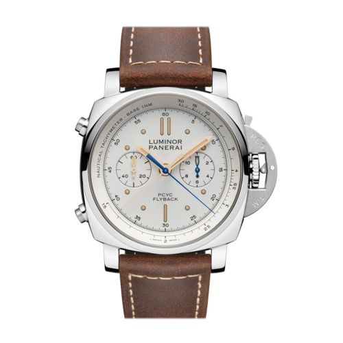 Panerai Luminor Flyback Chrono Brown Leather White Dial Watch PAM00654