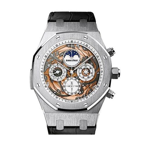 Audemars Piguet Royal Oak Grande Complication 44mm Sapphire Dial Black Crocodile Strap 18K White Gold Mens Watch 26552BC.OO.D002CR.01