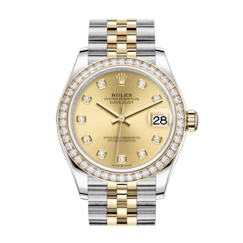 Rolex Datejust 31 Champagne Diamonds Dial Diamond Bezel Yellow Gold Two Tone Jubilee Watch 278383RBR 278383