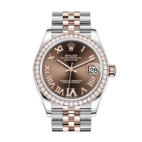 Rolex Datejust 31 Chocolate VI Diamonds Dial Diamond Bezel Rose Gold Two Tone Jubilee Watch 278381RBR 278381