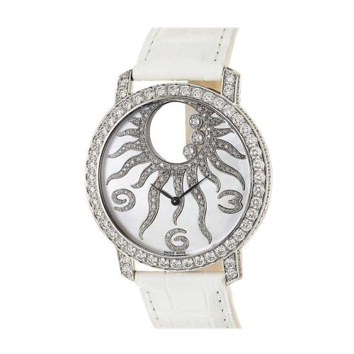 Chopard Happy Sun in White Gold with Diamond Bezel on White Alligator Leather Strap with MOP Dial 207470-1002