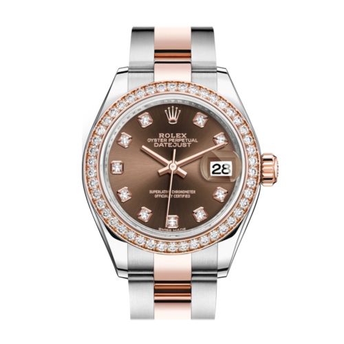 Rolex Datejust 28 Chocolate Diamonds Dial Diamond Bezel Rose Gold Two Tone Watch 279381RBR 279381