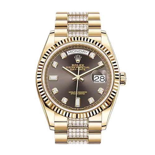 ROLEX Day-Date 36 Dark Grey Dial 18K Yellow Gold Watch Diamond set president Bracelet 128238