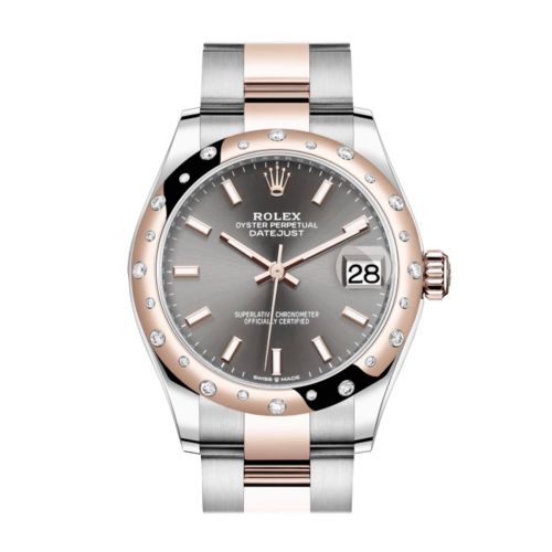 Rolex Datejust 31 Dark rhodium Index Dial Diamond Bezel Rose Gold Two Tone Watch 278341RBR 278341