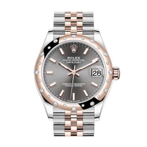 Rolex Datejust 31 Dark rhodium Dial Diamond Bezel Jubilee Rose Gold Two Tone Watch 278341RBR 278341