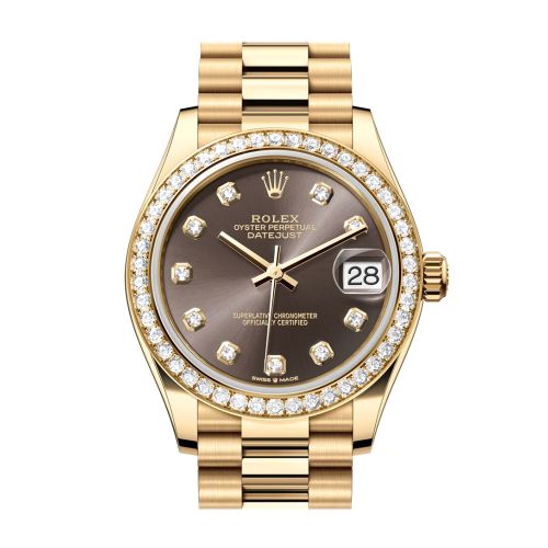 Rolex Datejust 31 Dark Grey Diamond Dial Diamond Bezel Yellow Gold Ladies Watch 278288RBR 278288RBR-0030