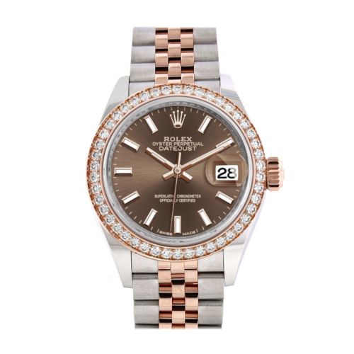 Rolex Datejust 28 Chocolate Dial Diamond Bezel Rose Gold Two Tone Watch 279381RBR 279381