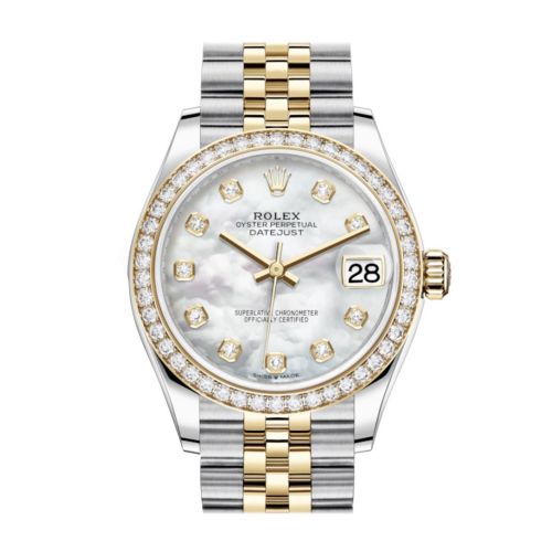 Rolex Datejust 31 White mother-of-pearl Diamonds Dial Diamond Bezel Yellow Gold Two Tone Jubilee Watch 278383RBR 278383