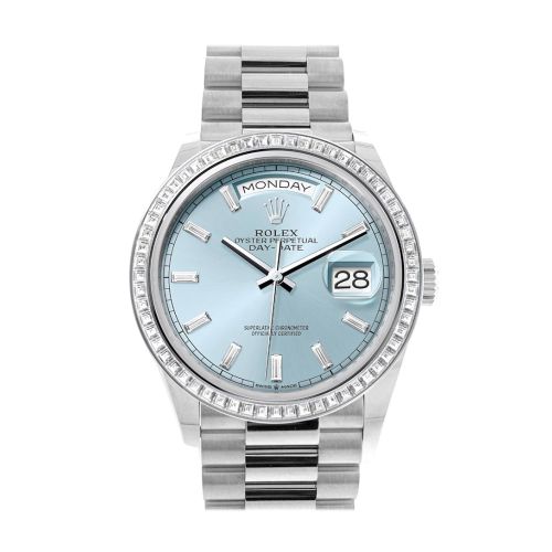 Rolex Day-Date 36 Ice Blue Diamond Dial Diamond Bezel Platinum President Watch 128396TBR