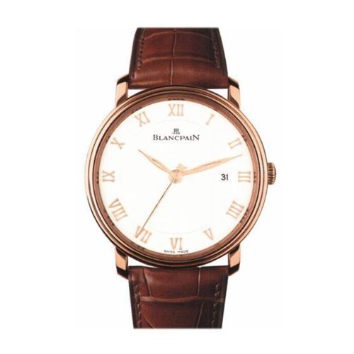 Blancpain Villeret White Dial 18kt Rose Gold Brown Leather Men's Watch 6651-3642-55B