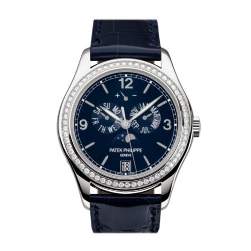 Patek Philippe Complications Annual Calendar Blue Dial 18kt White Gold Diamond Blue Leather Men's Watch 5147G-001