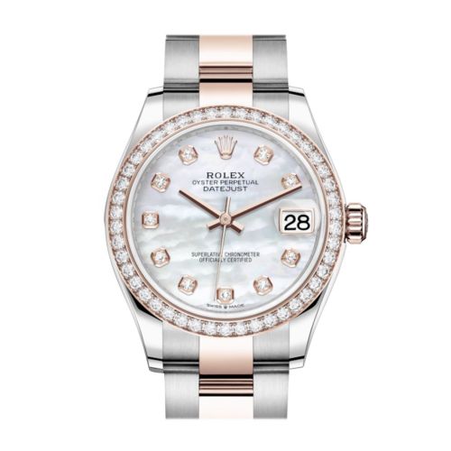 Rolex Datejust 31 White mother-of-pearl Diamonds Dial Diamond Bezel Rose Gold Two Tone Watch 278381RBR 278381