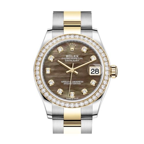 Rolex Datejust 31 Black mother-of-pearl Diamonds Dial Diamond Bezel Yellow Gold Two Tone Watch 278383RBR 278383