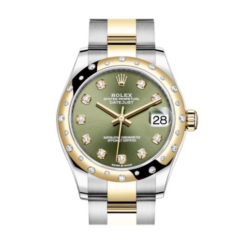 Rolex Datejust 31 Olive Green Diamonds Dial Diamond Bezel Yellow Gold Two Tone Watch 278343RBR 278343 NP