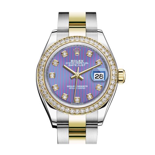 Rolex Datejust 28 Lavender set with diamonds Dial Diamond Bezel Yellow Gold Ladies Watch 279383RBR 279383