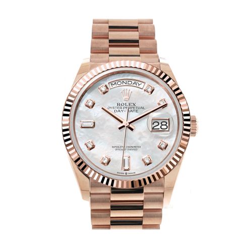 Rolex Day-Date 36 Mother-of-pearl Diamond Dial Fluted Bezel 18K Everose gold President Watch 128235