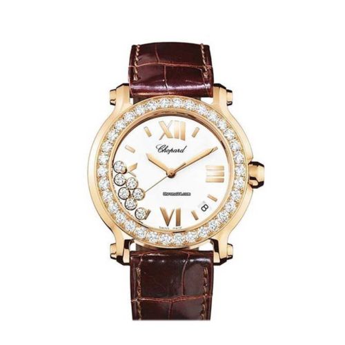 Chopard Happy Sport Quartz Rose Gold Diamond Bezel White Dial 277473/5001