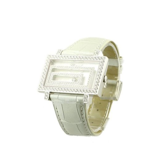 Chopard Happy Spirit in White Gold with Diamond Bezel White Alligator Leather Stra 209168-1001