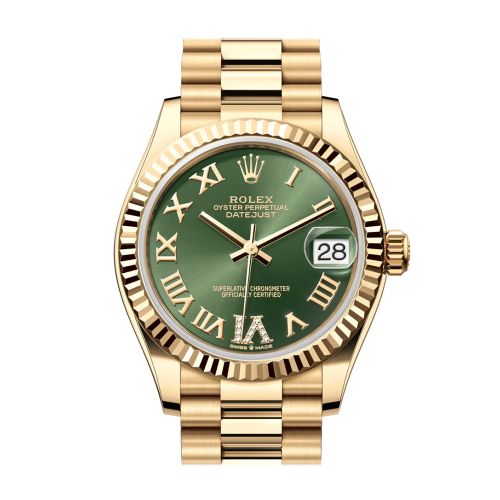 Rolex Datejust 31 Green Roman Dial Fluted Bezel Yellow Gold Ladies Watch 278278 278278-0030