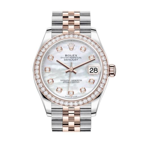 Rolex Datejust 31 White mother-of-pearl Diamonds Dial Diamond Bezel Rose Gold Two Tone Jubilee Watch 278381RBR 278381