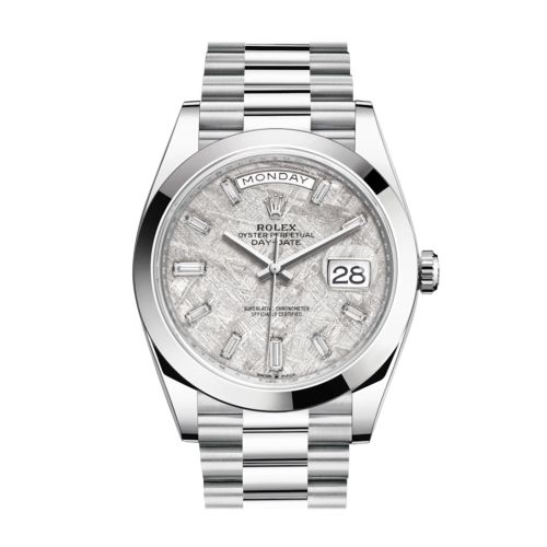 Rolex Day-Date 40 Meteorite Baguette Diamond Dial Dial Dome Bezel Platinum President Automatic Men's Watch 228206