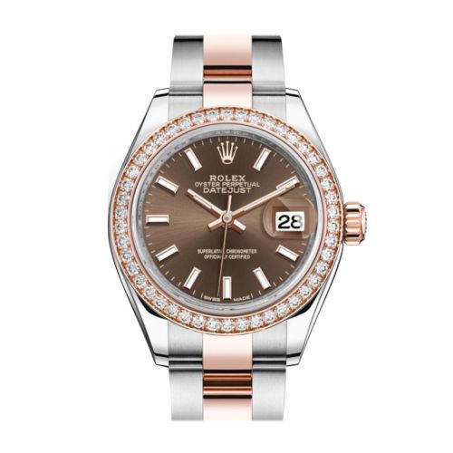 Rolex Datejust 28 Chocolate Dial Diamond Bezel Rose Gold Two Tone Watch 279381RBR 279381