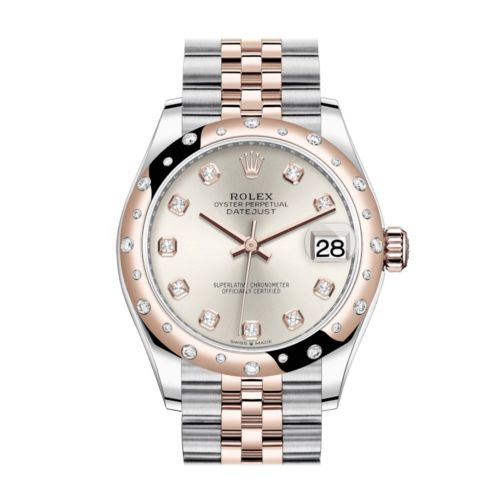 Rolex Datejust 31 Silver Diamonds Dial Diamond Bezel Jubilee Rose Gold Two Tone Watch 278341RBR 278341