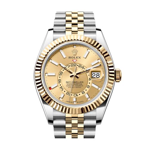 Rolex Sky Dweller 42 Champagne Dial Yellow Gold Stainless Steel Jubilee Mens Watch 336933