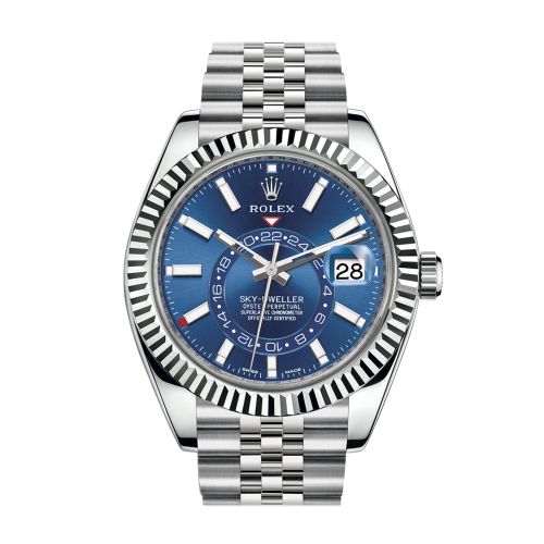 Rolex Sky Dweller Blue Dial 18K White Gold Bezel Steel Jubilee Men's Watch 326934