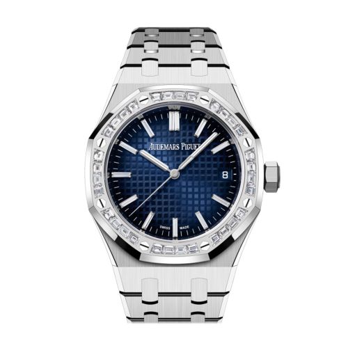 Audemars Piguet Royal Oak 34 Blue Diamond Baguette Dial White Gold Diamond Set Bezel Watch 77451BC.ZZ.1261BC.01