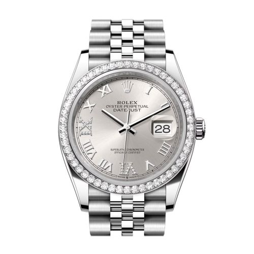 Rolex Datejust 36 Silver Roman Dial Diamond Bezel Jubilee Watch 126284RBR 126284RBR-0021