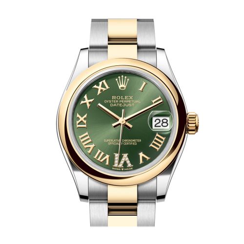 Rolex Datejust 31 Olive Green Roman Diamond on 6 Dial Yellow Gold Steel Ladies Watch 278243 278243-0015