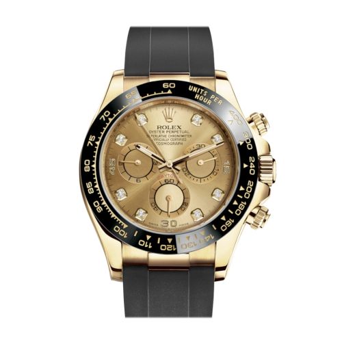 Rolex Cosmograph Daytona Champagne Diamond Yellow Gold Oysterflex Strap Mens Watch 116518LN 116518