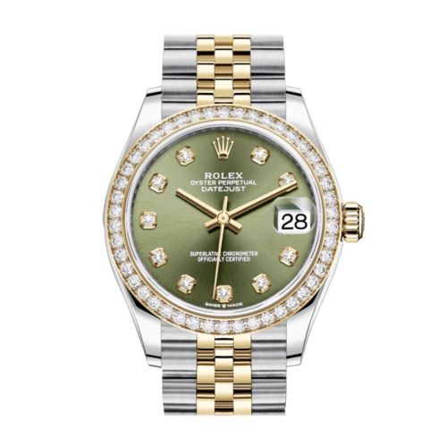 Rolex Datejust 31 Olive green Diamonds Dial Diamond Bezel Yellow Gold Two Tone Jubilee Watch 278383RBR 278383