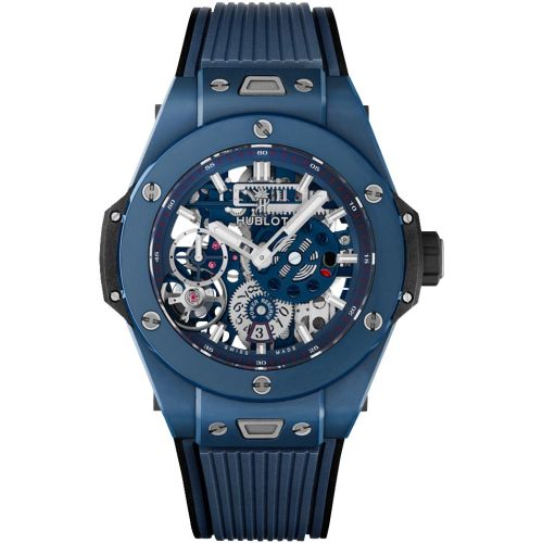 Hublot Big Bang MECA-10 45mm in Ceramic Mat Blue Skeleton Dial Black Blue Lined Structured Straps 414.EX.5123.RX