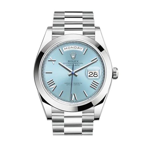 Rolex Day-Date 40 Ice blue Dial Roman Dome Bezel Platinum President Automatic Men's Watch 228206