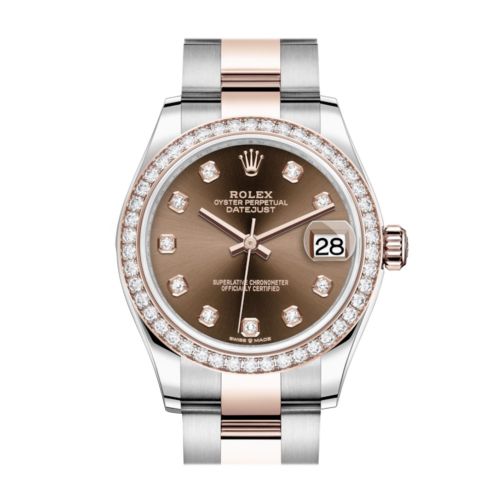 Rolex Datejust 31 Chocolate Diamonds Dial Diamond Bezel Rose Gold Two Tone Watch 278381RBR 278381