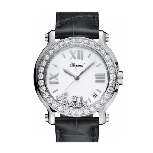 Chopard Happy Sport 36mm Diamonds Set on Bezel 7 Floating Diamonds Inside Dial Watch 278475-3037