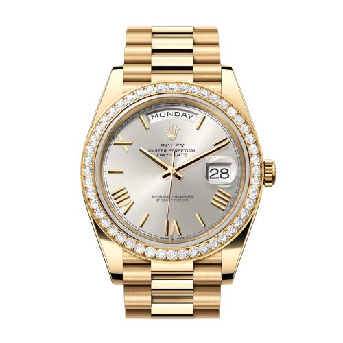 Rolex Day-Date 40 Silver Roman Dial Yellow Gold President Men's Watch 228348RBR 228348