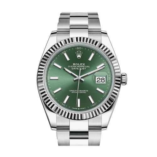 Rolex Datejust 41 Green Stick Dial White Gold Oyster Men's Watch 126334