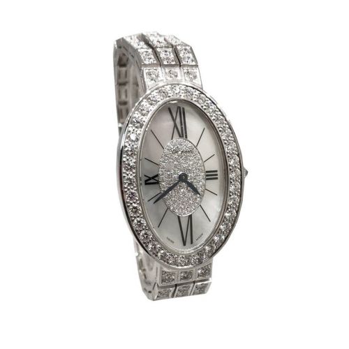 Chopard Classique Oval Quartz in White Gold With Diamond Bezel White Gold Full Diamond Bracelet with MOP Diamond Dial 106987-1001