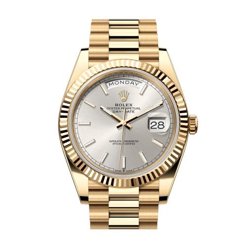 Rolex Day-Date 40 Silver Dial 18K Yellow Gold President Men's Watch 228238