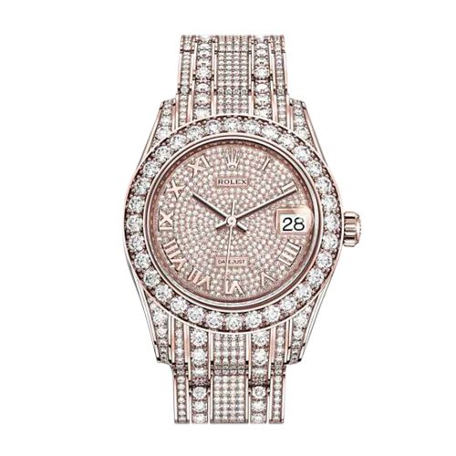 ROLEX Pearlmaster 34 Diamond Pave Dial Pearlmaster Bracelet 18K Rose Gold Watch 81405RBR