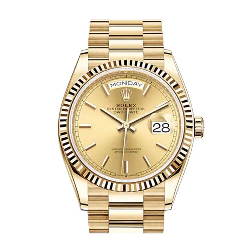 ROLEX Day-Date 36 Champagne Index Dial 18K Yellow Gold Watch 128238